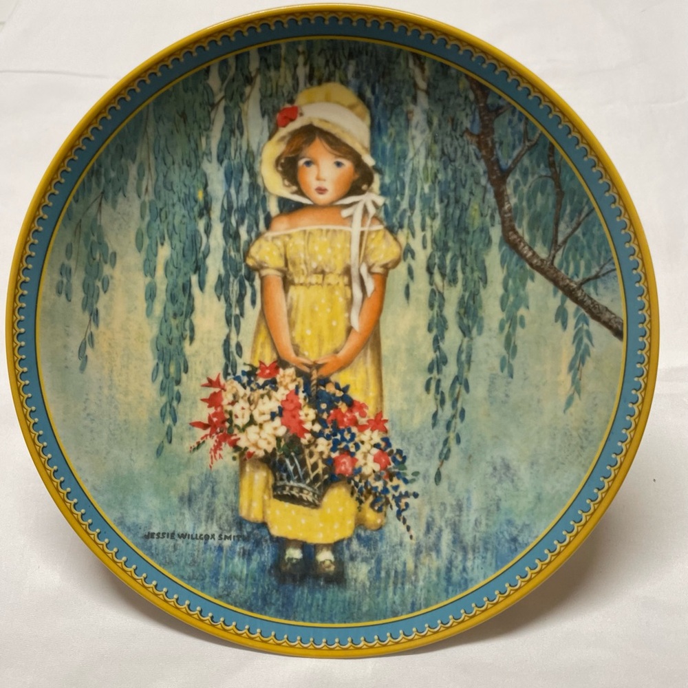 Vintage Decorative Plate with Girl in Yellow Dress